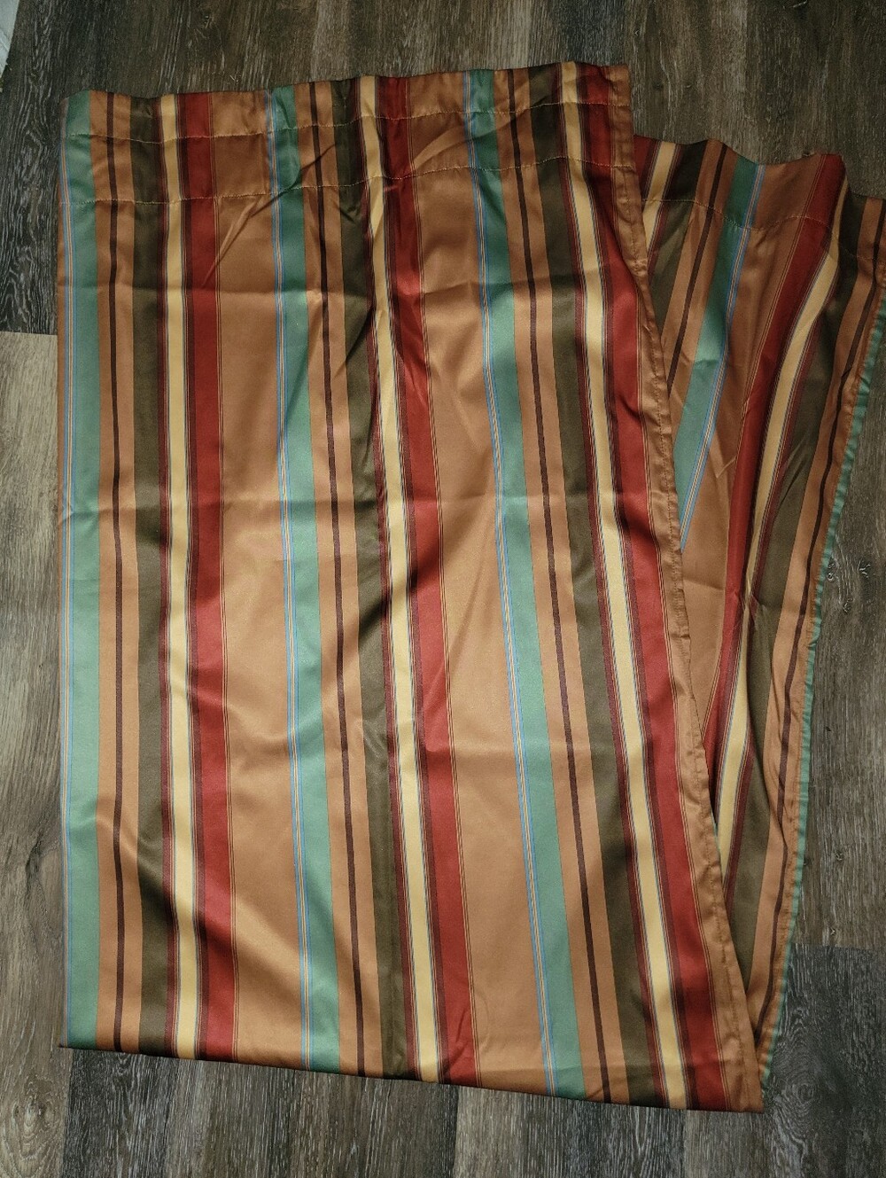 Pier One Curtains (2) in Tan, Red & Aqua Striped. Lined Pole Pocket 54X84